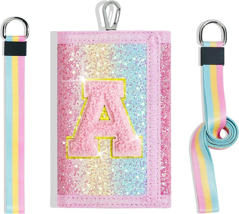 cotmcor Girls Wallet for Kids Initial Pink Wallets, Christmas Stocking Stuffers Birthday Gifts Ideas for 6 7 8 9 10 11 12 Year Old Teen Girl, Sparkly Cute Toddler Purse Valentines Gift Trendy Stuff - Image 1